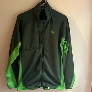 Outdoor Research Men XL Radiant Hybrid Jacket Green Full Zip Thumb Holes Fleece